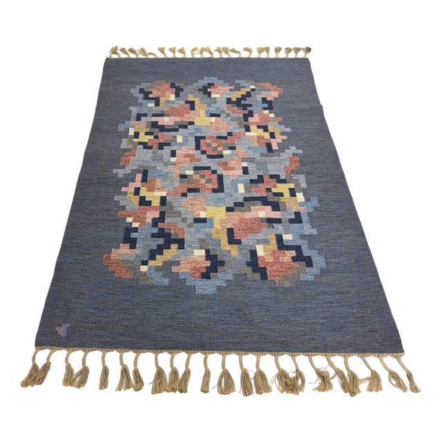 Handwoven Wool Flatweave Röllakan Rug by Erik Lundberg, Sweden, 1960s For Sale