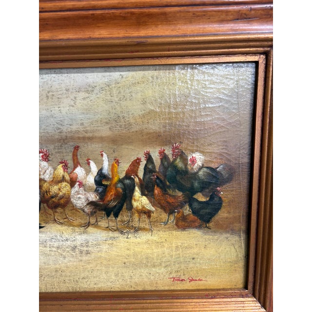 Framed Oil on Canvas of Chickens "Bottom of Hen Party" by Trevor James, 20th Century For Sale - Image 9 of 10