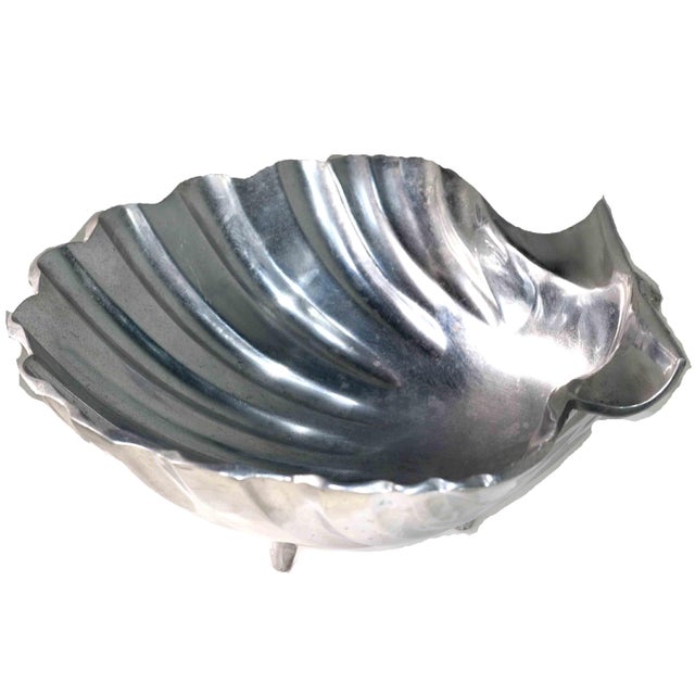Coastal Polished Aluminum Decorative Clamshell Bowl Catchall For Sale - Image 13 of 13