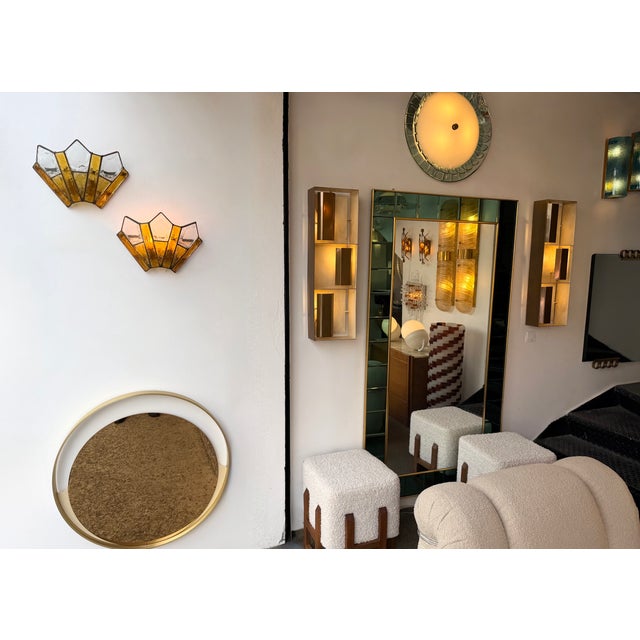 Longobard Pair of Hammered Glass Wrought Iron Sconces by Longobard, Italy, 1970s For Sale - Image 4 of 12
