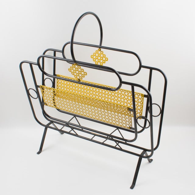 Mathieu Matégot Mid-Century Black, Yellow Lacquered Metal Magazine Holder For Sale - Image 10 of 17