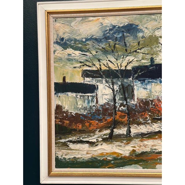 Mid-Century Modern Stig Hallblom, Landscape with Houses and Trees, 1950s, Oil Painting on Panel, Framed For Sale - Image 3 of 18