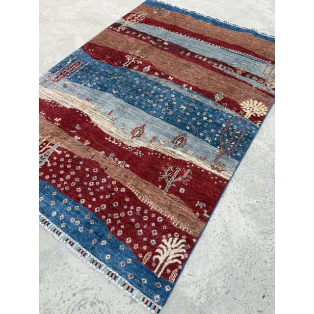 2000 - 2009 Nomad Carpets Red Fine Hand Knotted Gabbeh Rug, 04'10 X 06'09 For Sale - Image 5 of 10