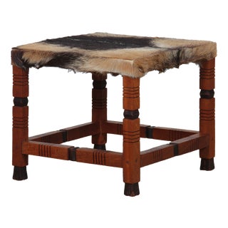 Wood and Leather Stool For Sale