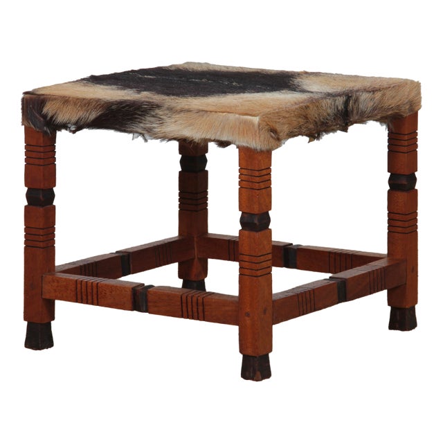 Wood and Leather Stool For Sale