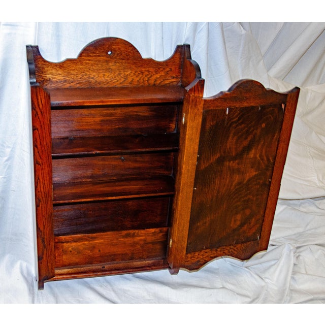 Wood Antique Oak Hanging Medicine Cabinet For Sale - Image 7 of 7