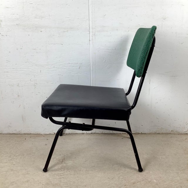 Paul McCobb Mid-Century Modern Slipper Chair, Black Tubular Steel Frame, Forest Green Tweed For Sale - Image 4 of 12