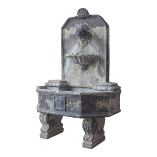Aged Cast Stone Lions Head Wall Spitting Garden Fountain For Sale