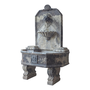 Aged Cast Stone Lions Head Wall Spitting Garden Fountain