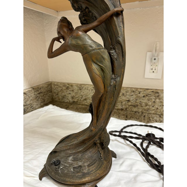 Early 20th Century Art Nouveau Mermaid Lamp With Conch Shell Lamp For Sale - Image 10 of 10