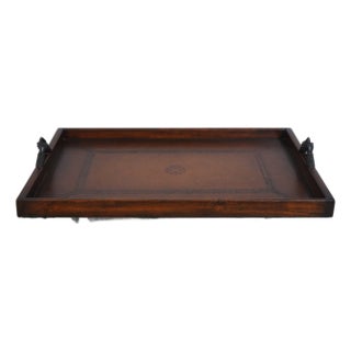 Theodore Alexander Leather Top Serving Tray W. Bronze Handles For Sale