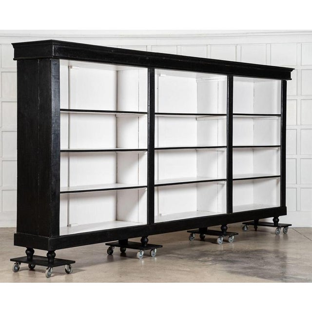 Circa 1900 monumental 19thc french ebonised pine bookcase circa 1900 breaks down into x5 sections for transport w410 x d56...