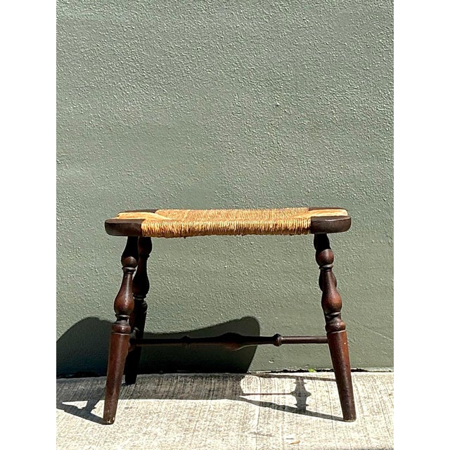 Vintage Rush Seat Turned Wood Low Stool For Sale - Image 10 of 12