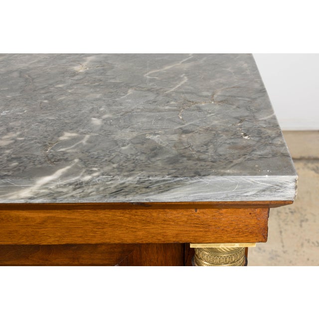 Brown Early 19th Century French Empire Walnut Buffet With Grey Marble Top For Sale - Image 8 of 18