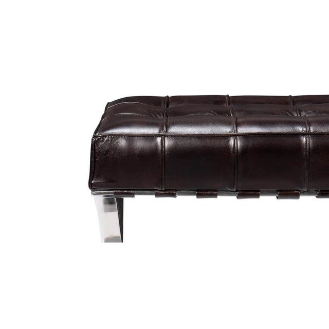 Mid-Century Modern Brown Mid Century Modern Style Leather Bench For Sale - Image 3 of 12