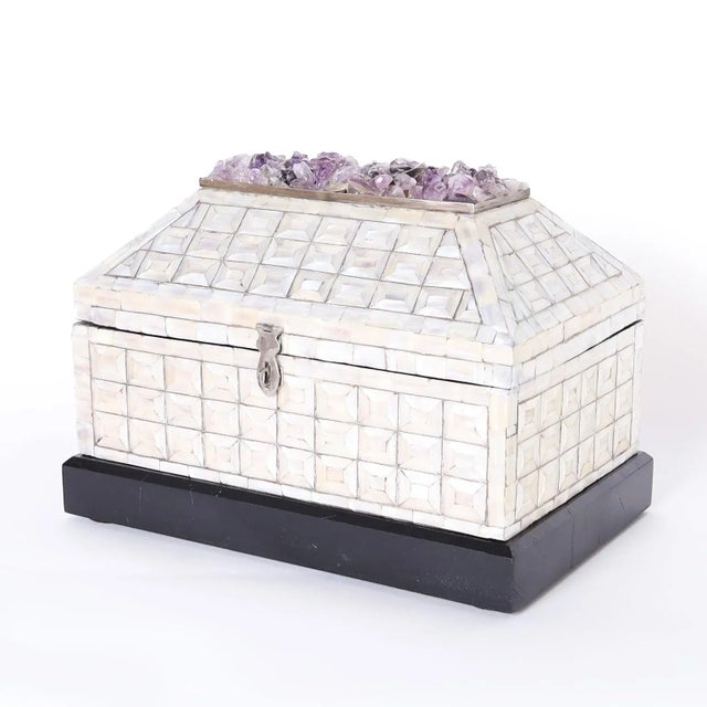 English Amethyst and Mother of Pearl Lidded Box by Antony Redmile For Sale - Image 3 of 10