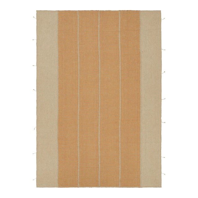 Rug & Kilim’s Contemporary Kilim in Orange and Beige Textural Stripes For Sale