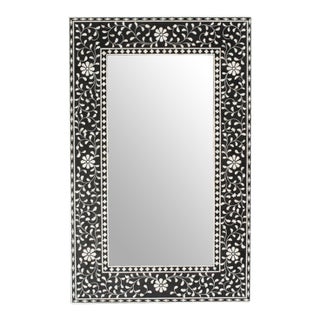 Vintage Black & White Floral Pattern Wall Mirror For Sale