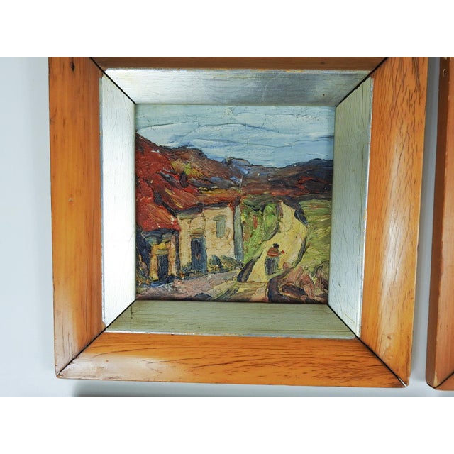 Mid 20th Century Small Mid 20th Century Modernist Village Paintings - Set of 4 For Sale - Image 5 of 7