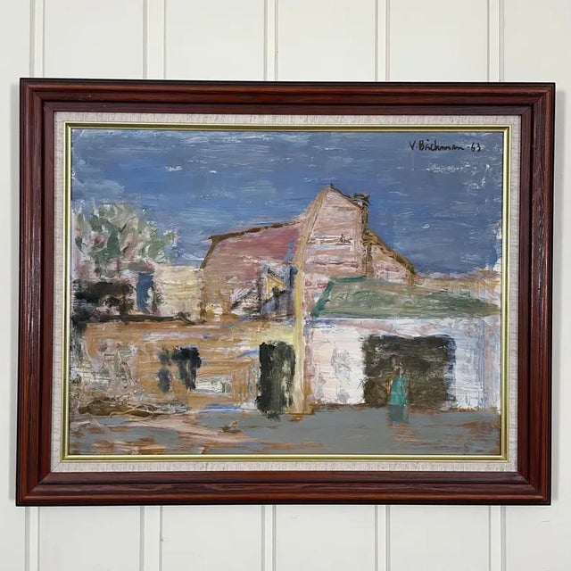Paint 1963 Mid Century Swedish Modernist Oil Painting by Vidar Bäckman For Sale - Image 7 of 14