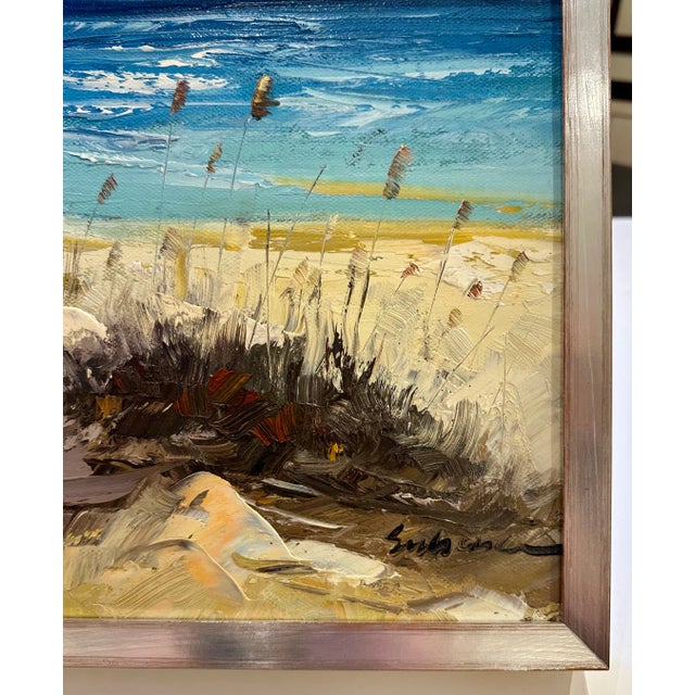 Contemporary Dune Seascape Scene by Seibene, Original Oil on Canvas, Framed For Sale - Image 4 of 4