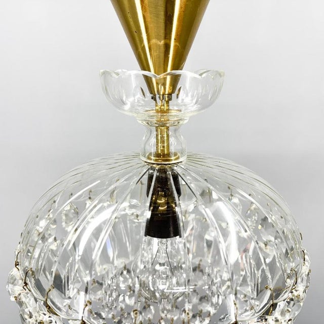 Mid-Century Crystal and Brass Chandelier, Czechoslovakia, 1970s For Sale - Image 6 of 12