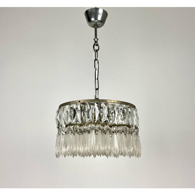 Boho Chic Small Vintage Crystal Chandelier, 1940s For Sale - Image 3 of 7