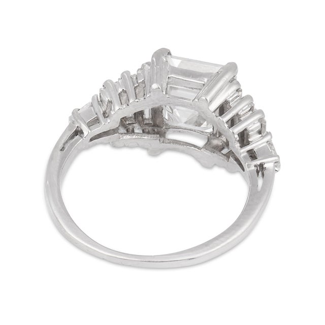 1950s Mid Century Gia 2.70 Carat Square Emerald Cut Diamond Platinum Engagement Ring, Size 4 For Sale In Los Angeles - Image 6 of 7