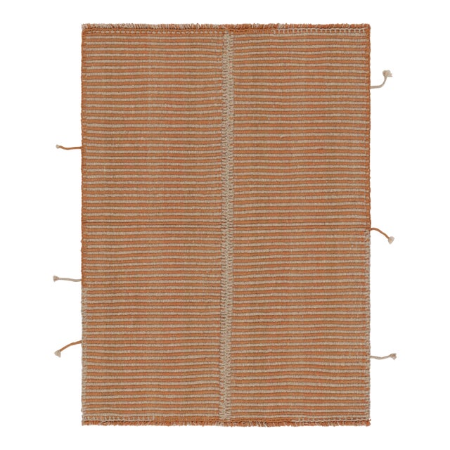 Rug & Kilim's Accent Kilim, Beige With Orange Textural Stripes For Sale