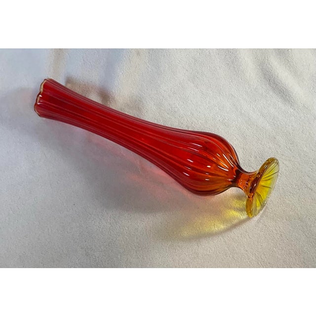 Orange Vintage Mid Century Modern Orange and Yellow 19” Tall Swung Glass Vase For Sale - Image 8 of 12