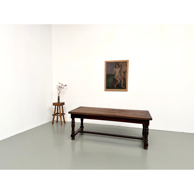 Vintage Farmhouse Table in Walnut with Turned Legs, 1950s For Sale - Image 12 of 18