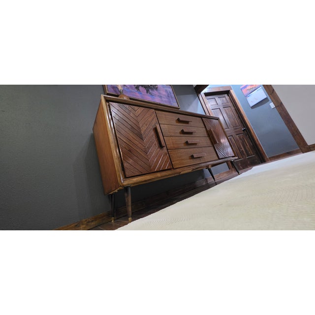 Wood 1960s Legacy Chevron Artisan Restored Walnut Credenza - 66" For Sale - Image 7 of 18