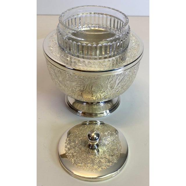 English Silver Plate & Cut Crystal Caviar Service Bowl, Regency Style For Sale In Miami - Image 6 of 7