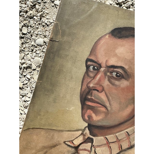 Early 20th Century Vintage Boho Original Oil Portrait on Paper For Sale - Image 5 of 12