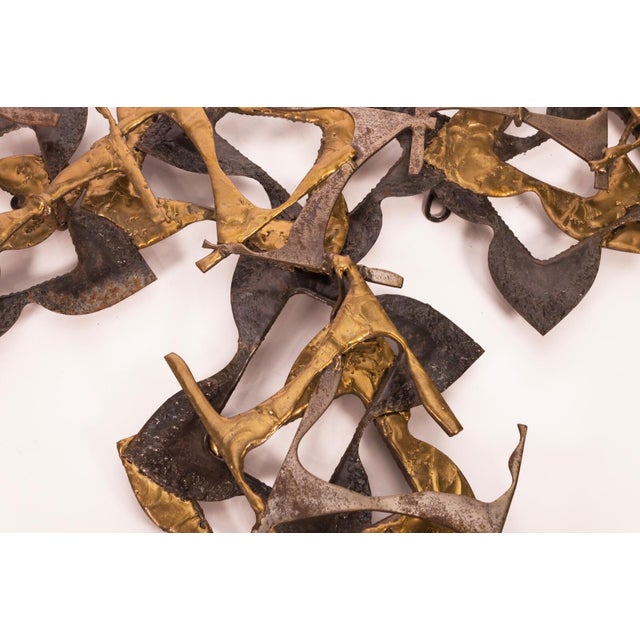 1970s Paul D. Wellington Signed Modern Brutalist Brass Small Wall Sculpture 1970s For Sale - Image 5 of 5