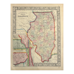 Map of Illinois With Plan of Chicago Inset by Samuel Mitchell, 1863