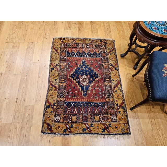 Late 19th Century 19th Century Handwoven Anatolian Village Area Rug, Wool, Red & Navy, 3' x 5' For Sale - Image 5 of 18