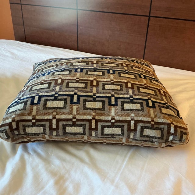 Contemporary Vintage Boho Chic Contemporary Modern Navy-Brown Geometric Pillow. For Sale - Image 3 of 7