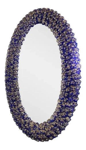 Blue Murano Glass Flower Oval-Shaped Mirror
