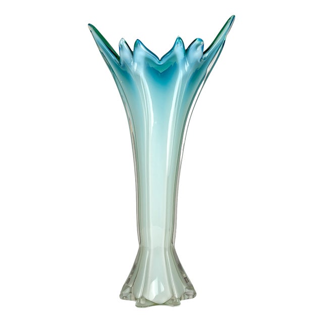 Vintage Large Green-Blue Murano Vase, Italy, 1970s For Sale