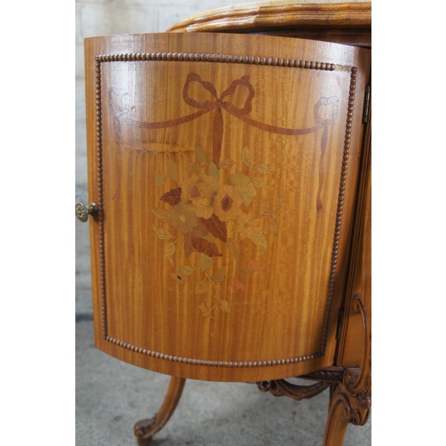 Late 19th Century Antique French Neoclassical Demilune Satinwood Marble Cabinet Side Tables - Set of 2 For Sale - Image 12 of 13