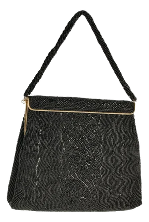 Vintage Walborg Black Glass Beaded Evening Purse