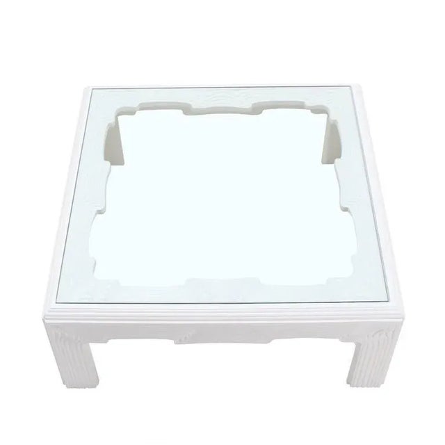 Mid 20th Century Mid-Century Modern Square "Wave" Pattern Carving White Lacquer Coffee Table For Sale - Image 5 of 11