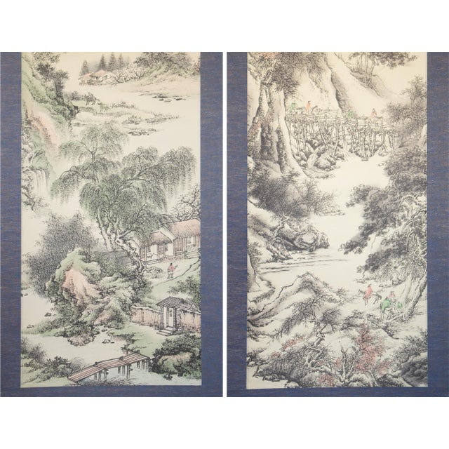 Heisei Era Japanese Monochrome Landscape Scrolls - A Pair For Sale - Image 4 of 18