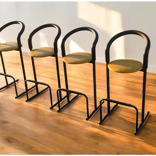 Set of Five 1980s Amisco Postmodern Tubular Steel and Yellow Leather Barstools For Sale - Image 16 of 18