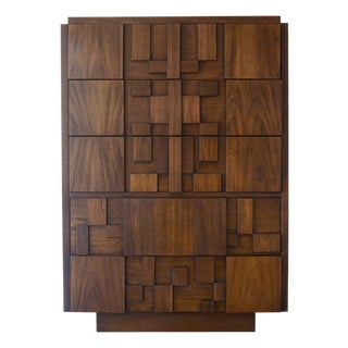 Vintage MCM Lane Brutalist Staccato Highboy Dresser For Sale