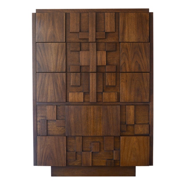 Vintage MCM Lane Brutalist Staccato Highboy Dresser For Sale