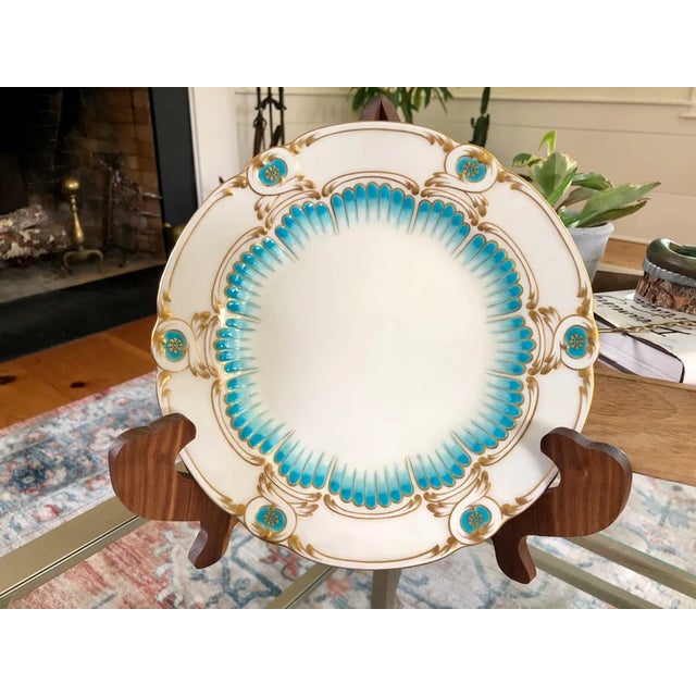 Tiffany and Co. Early 20th Century Tiffany & Co Hand-Painted Floral Scalloped Dinner Plates — Mintons Made in England- Set of 6 For Sale - Image 4 of 10