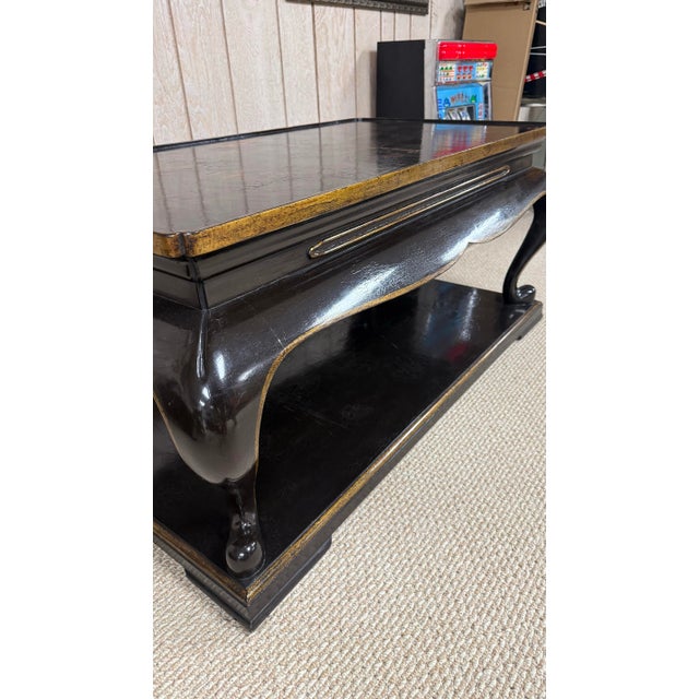 1990s Two-Tier Black Lacquer Chinoiserie Coffee Table - Style of Rose Tarlow For Sale - Image 9 of 10