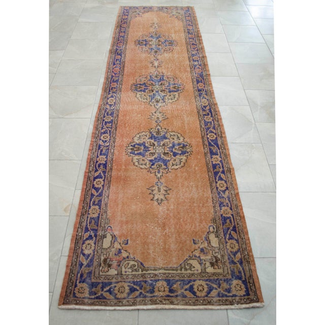 1960s Hand-Knotted Turkish Runner Rug Faded Colors Low Pile - 2'12″ X 10'10″ For Sale - Image 5 of 13